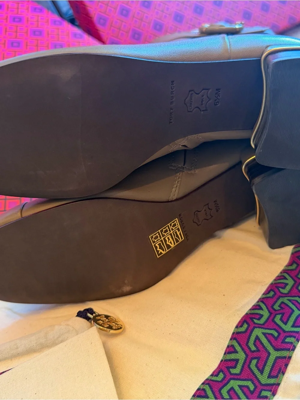 Tory Burch Multi Logo Ankle Booties with Gold Buckle